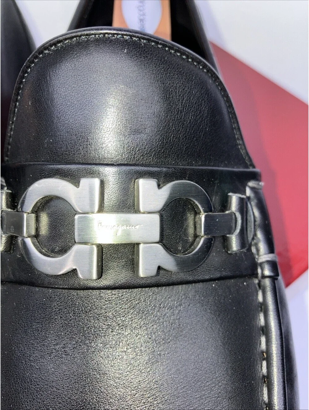 Salvatore Ferragamo Mens SONIC Black Shoes Gancini Silver Bit Loafers 12 D CLEAN